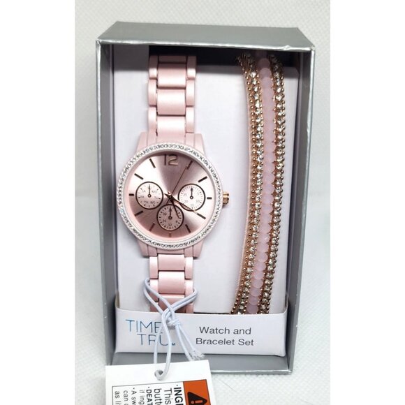 Time And Tru Rose Gold Watch & Bracelet Set With Crystal Accents main image 9